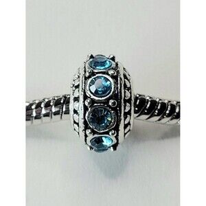NWT For Pandora Charm Bracelets Blue Rhinestone And Silver Color Large Hole Bead